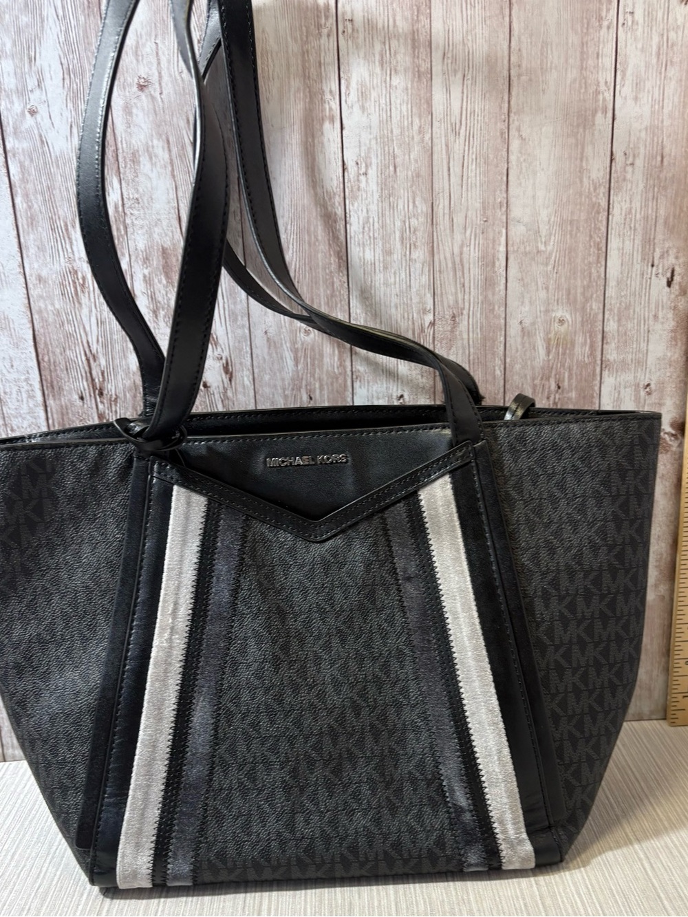 Michael Kors Whitney tote black & gray MK signature bag
